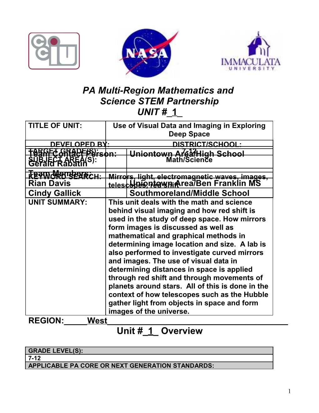 PA Multi-Region Mathematics And