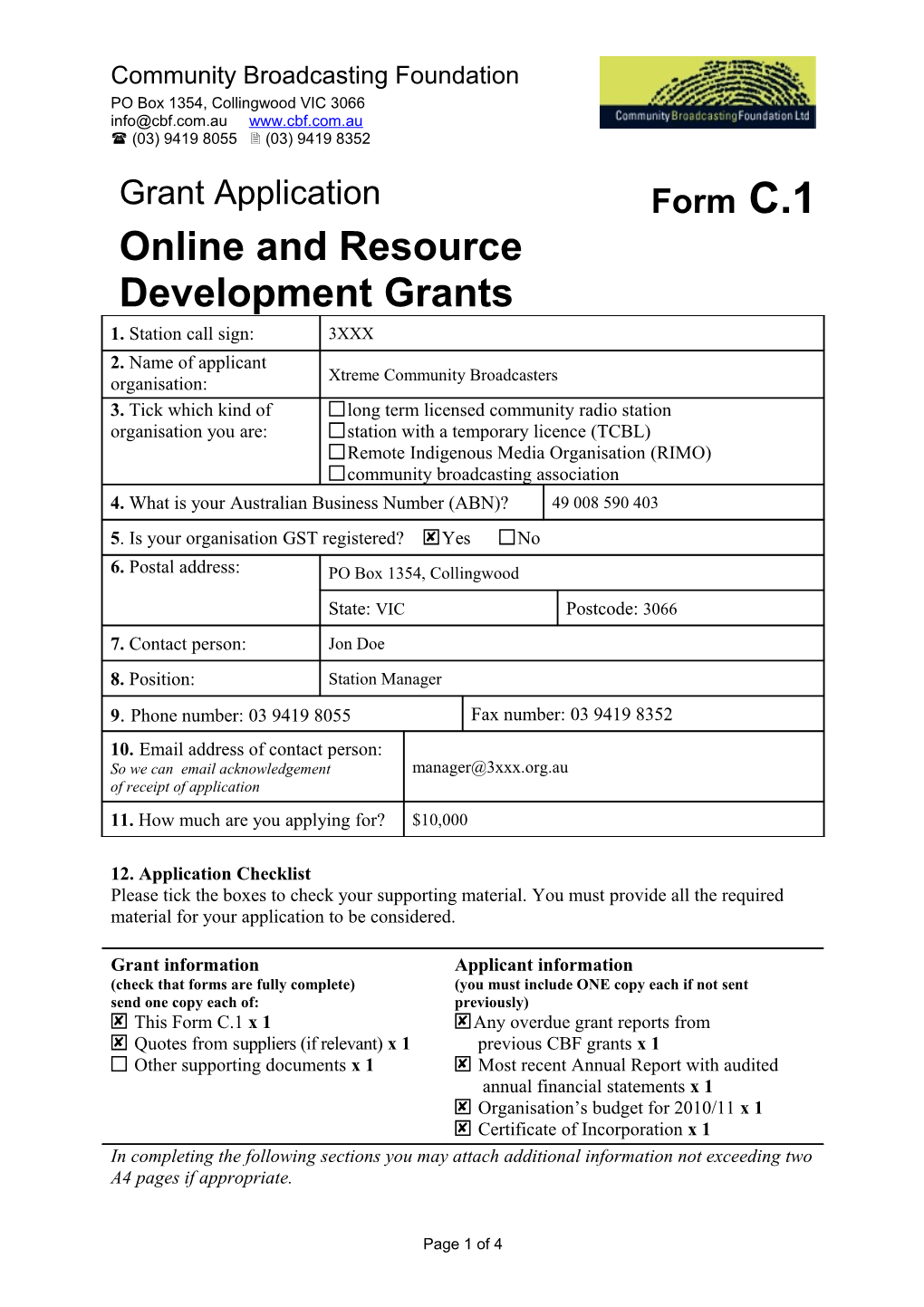 General Grant Application-Licensed Station Form G.1