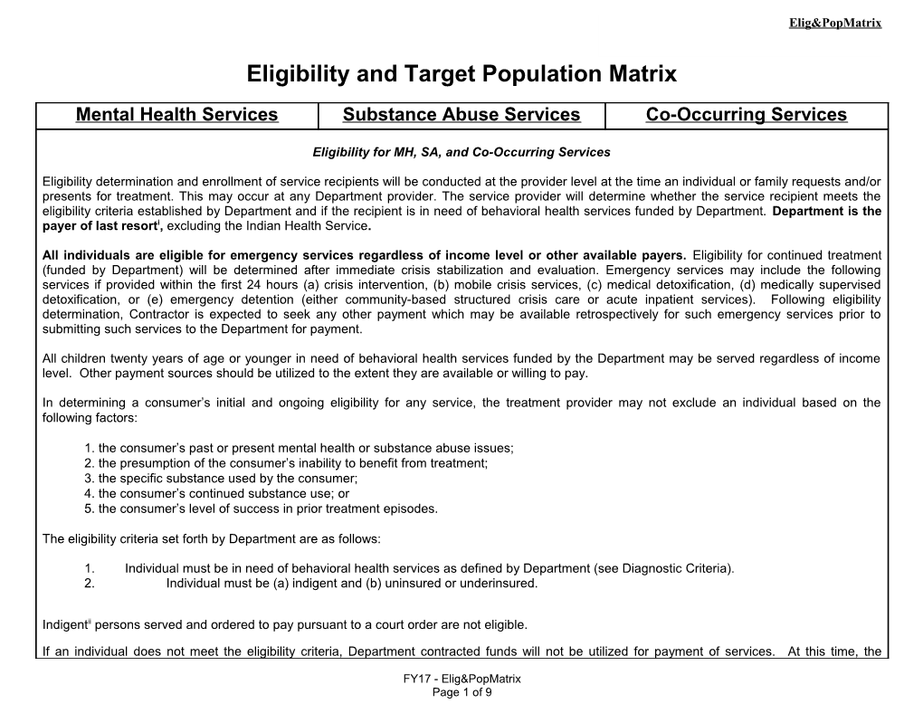 Target Population to Be Served