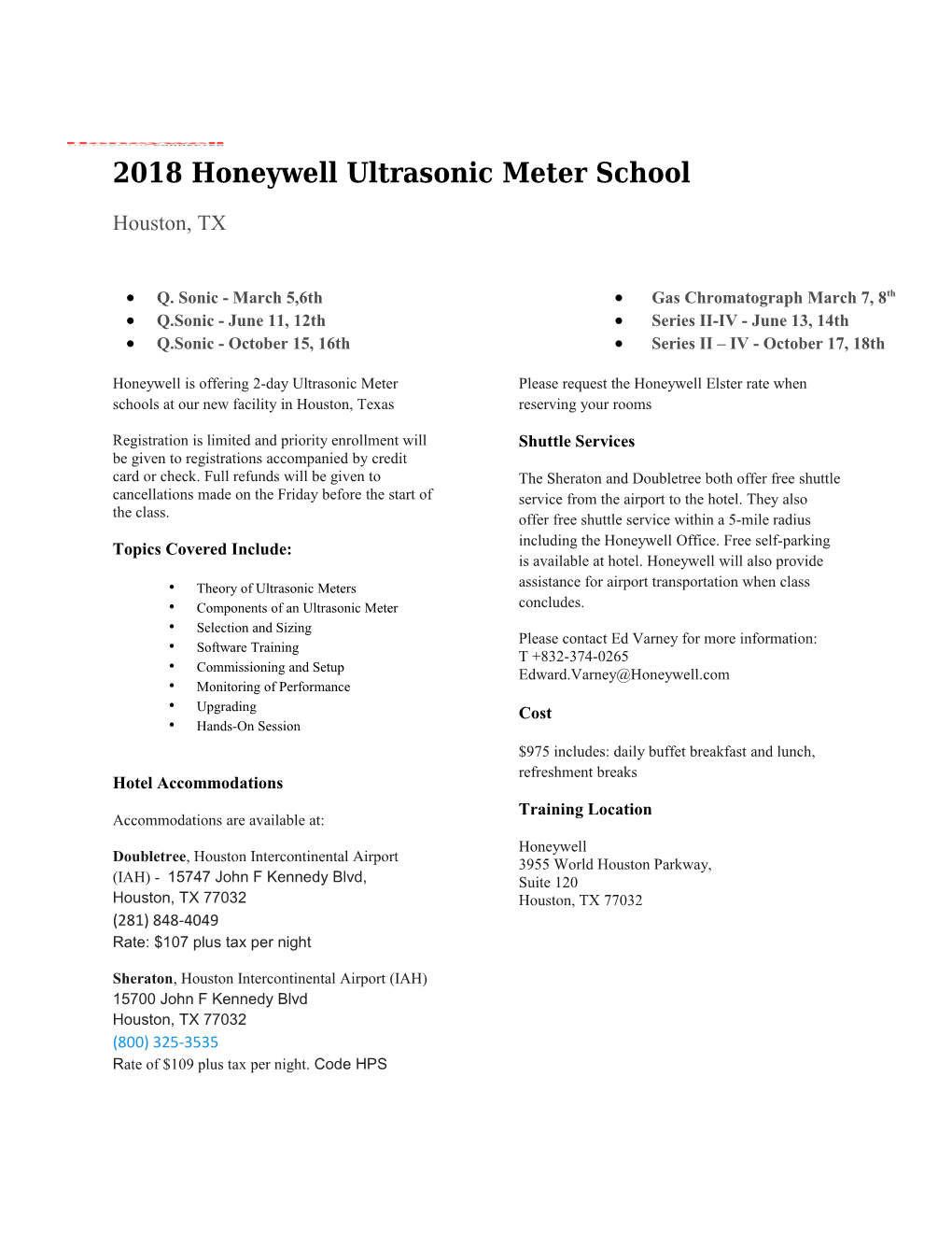 2018 Honeywell Ultrasonic Meter School
