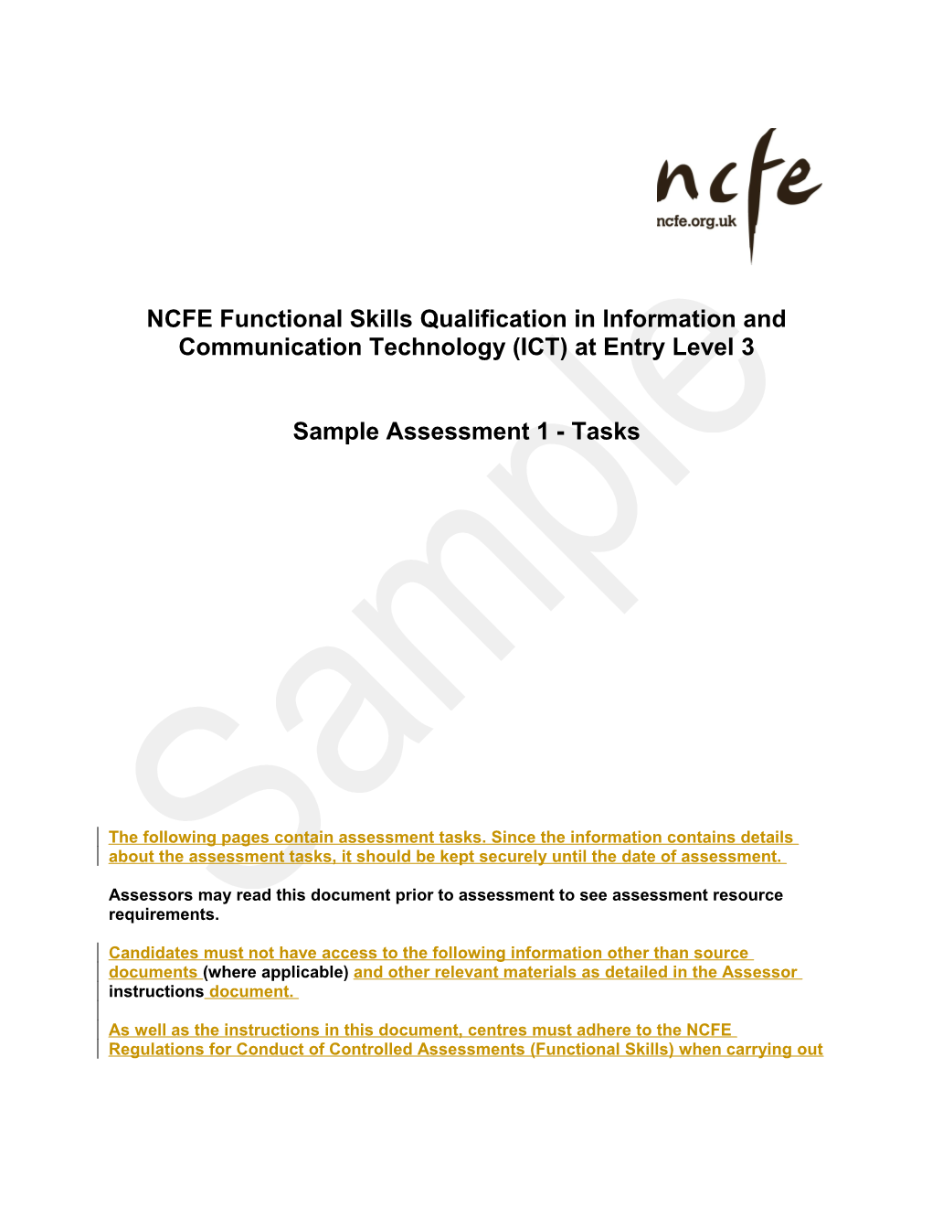 Fs Ncfe Sams Entry Level 3 Ict