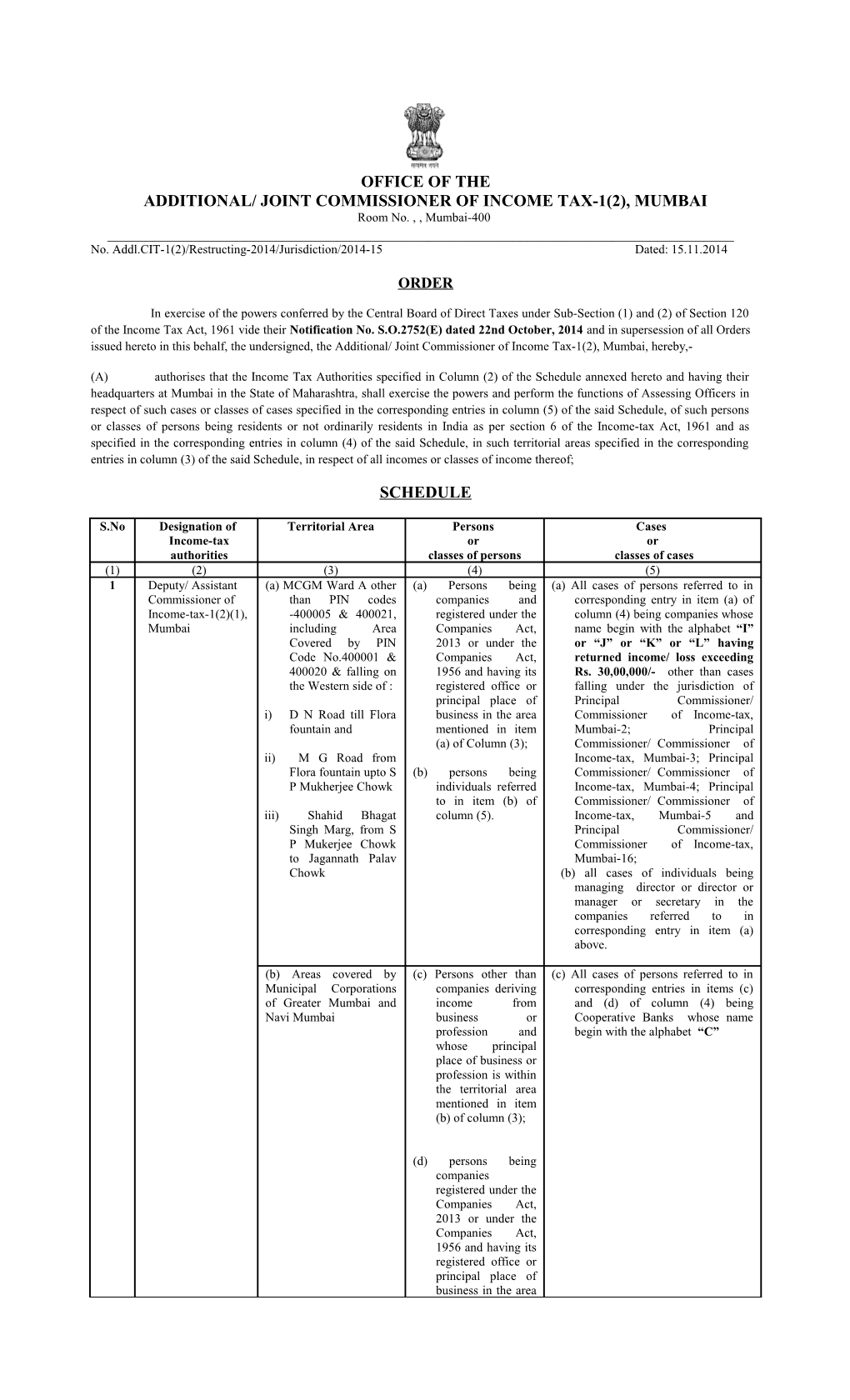 Additional/ Joint Commissioner of Income Tax-1(2), Mumbai