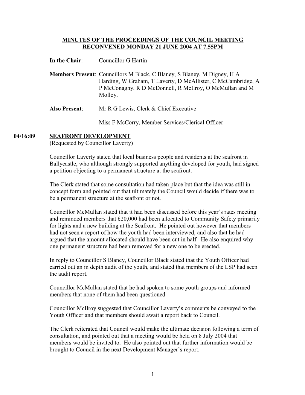 Minutes of the Proceedings of the Council Meeting Held s6