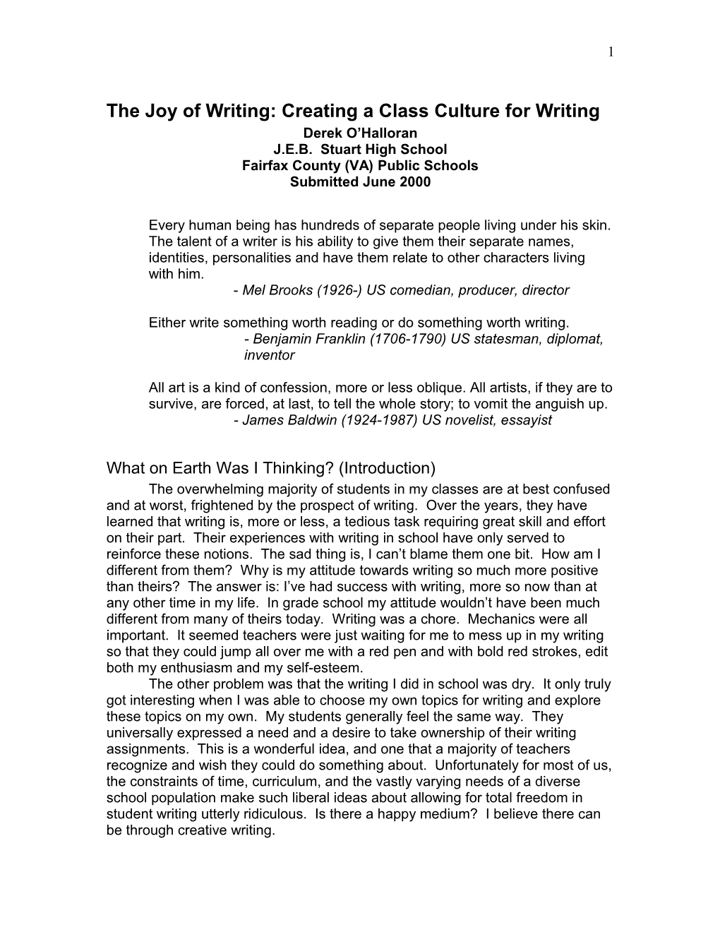 The Joy of Writing: Creating a Class Culture for Writing