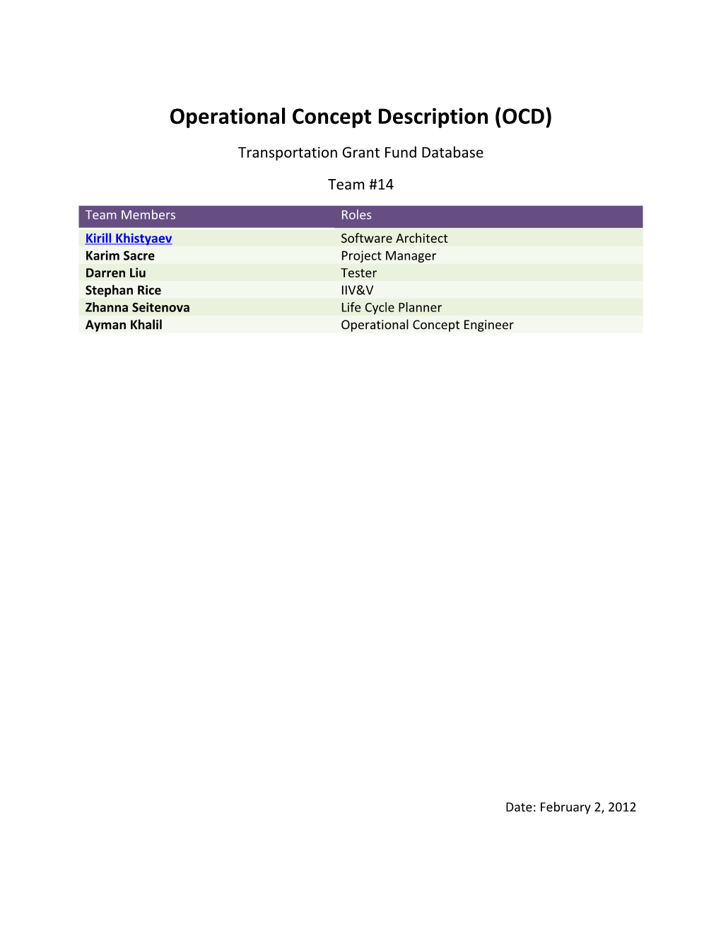 Operational Concept Description (OCD) Version 4.0