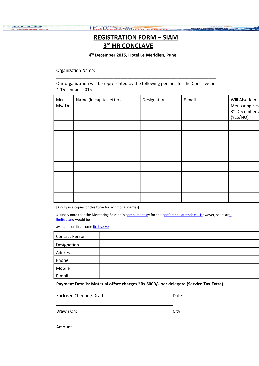 REGISTRATION FORM SIAM 3Rd HR CONCLAVE