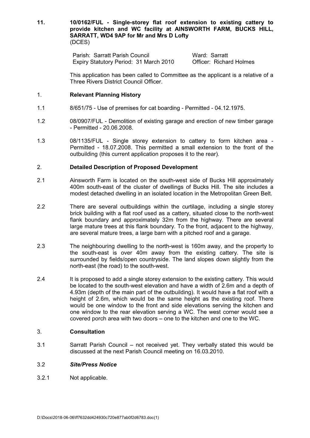 Report: Development Control 18.03.10: Part I - ( ) 10 0162 Ful - Ainsworth Farm