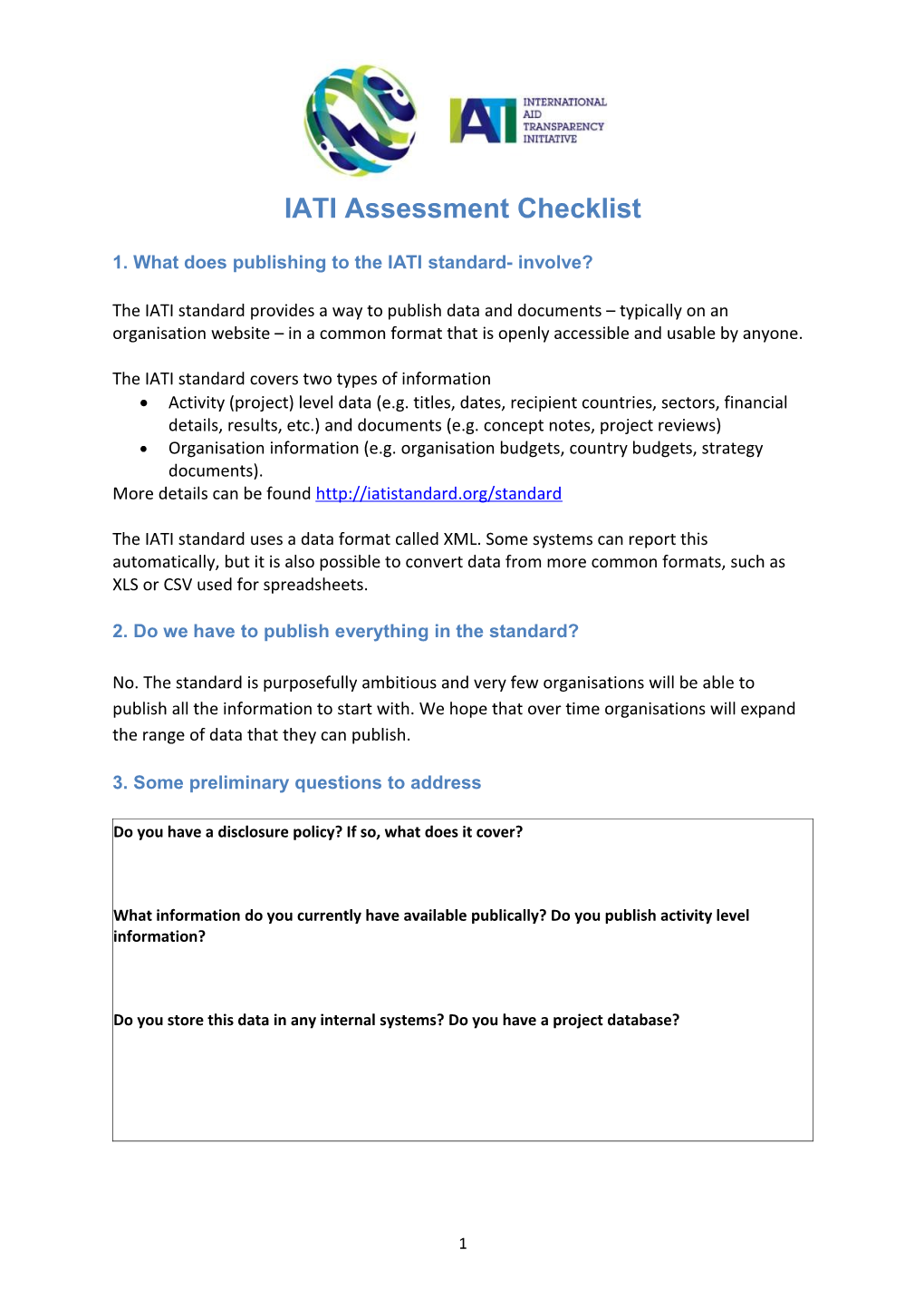 1. What Does Publishing to the IATI Standard- Involve?