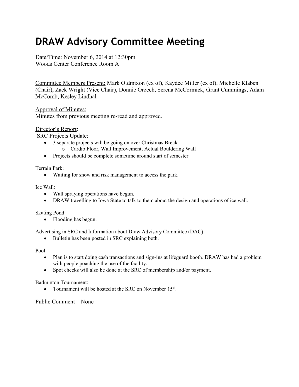 DRAW Advisory Committee Meeting