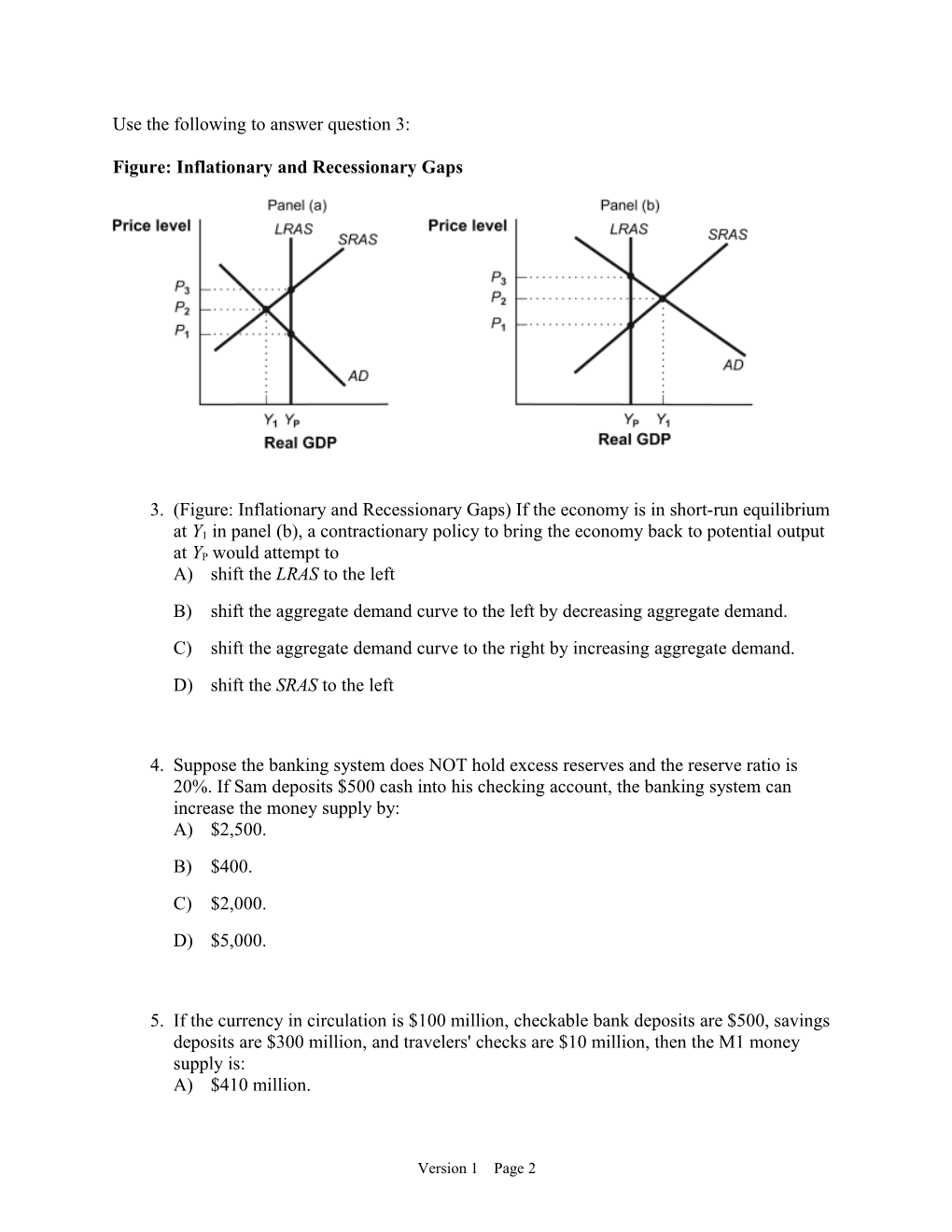ECON 2105 Exam #3 Chapters 6-8 VERSION A