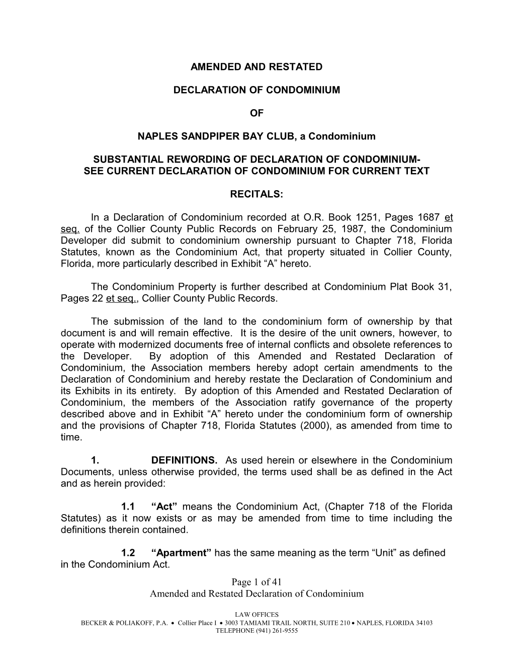 Declaration of Condominium