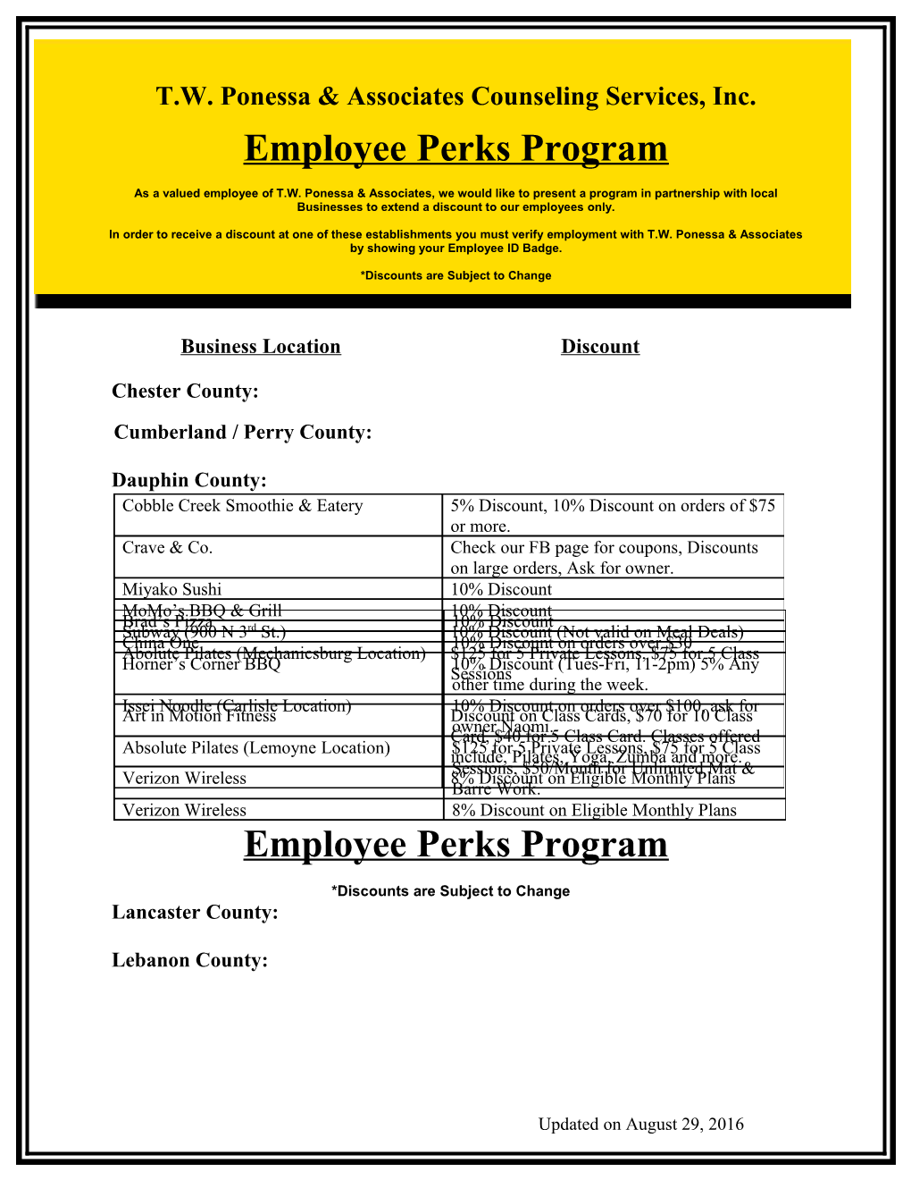 Employee Perks Program