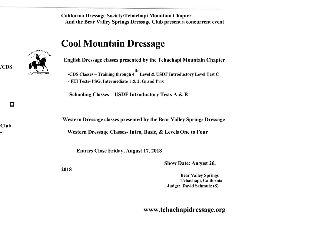 California Dressage Society/Tehachapi Mountain Chapter
