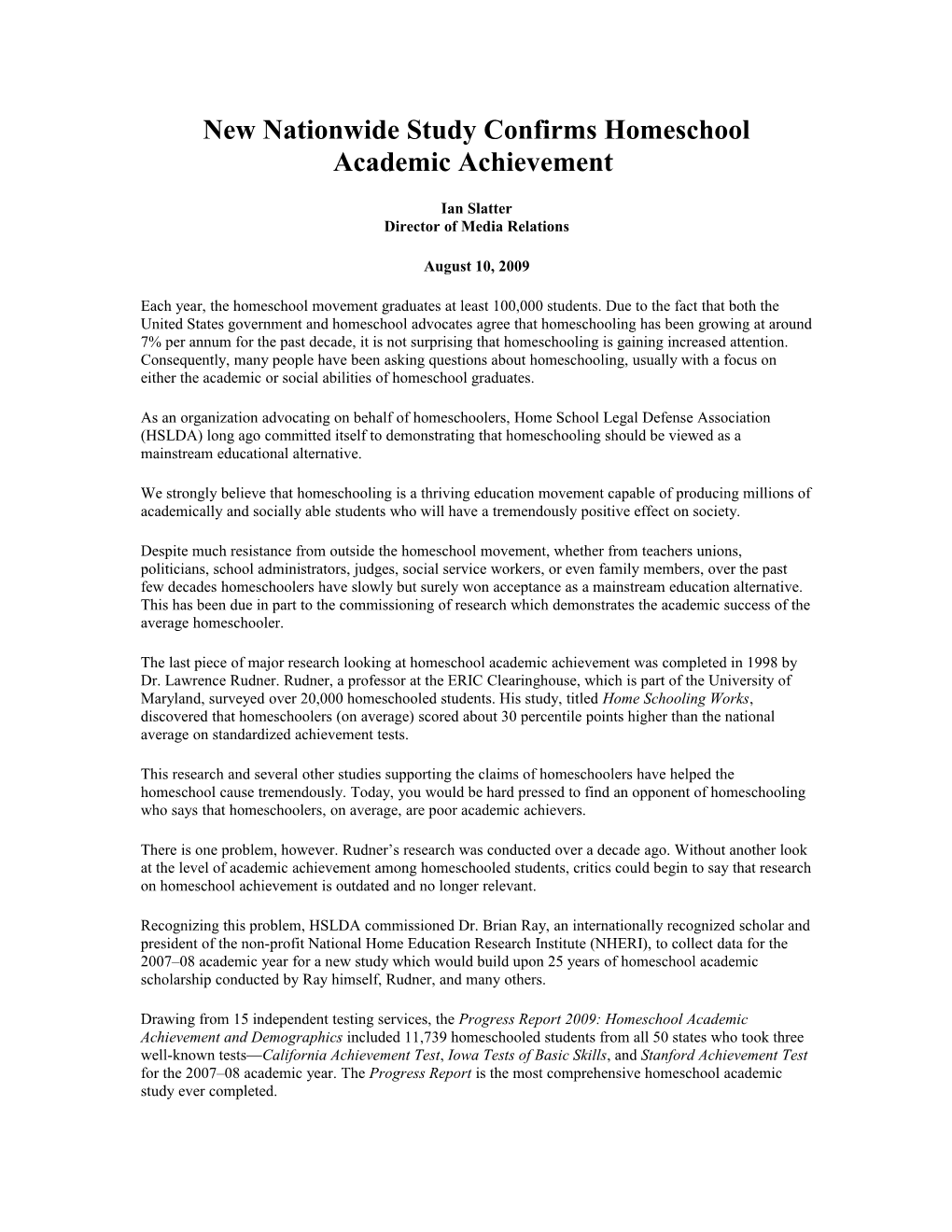 New Nationwide Study Confirms Homeschool Academic Achievement