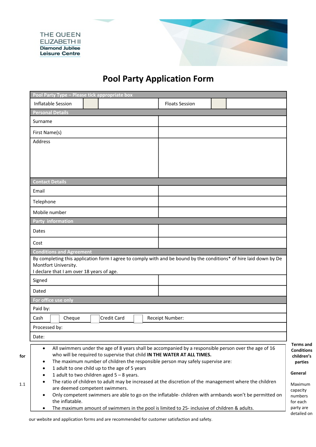 Pool Party Application Form