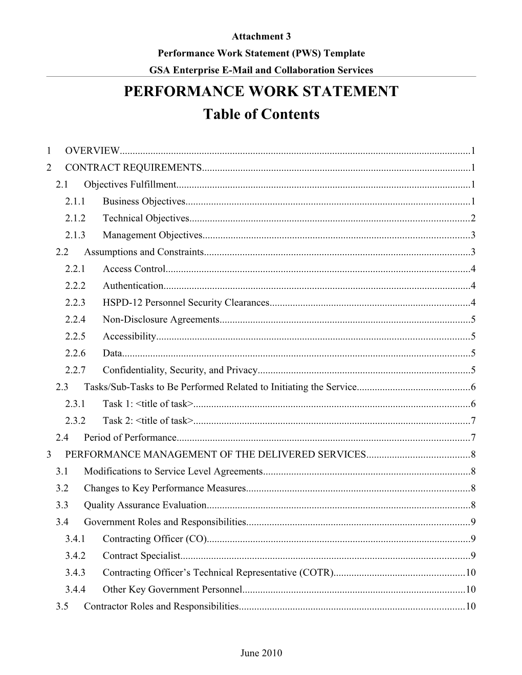 Performance Work Statement (PWS) Template
