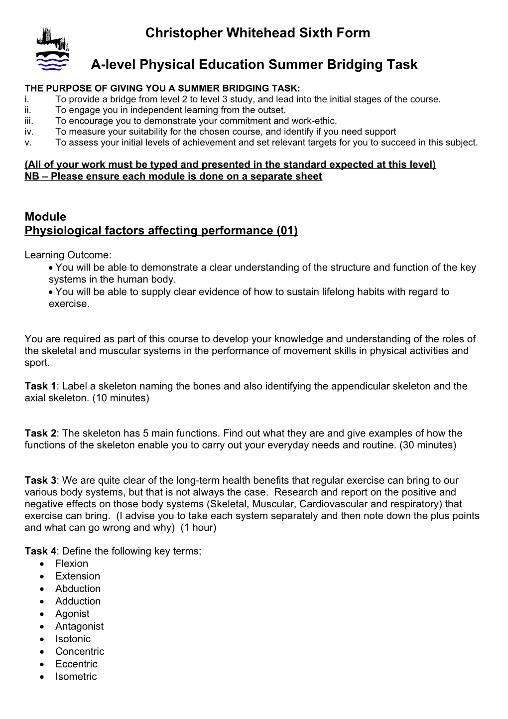 A-Level Physical Education Summer Bridging Task