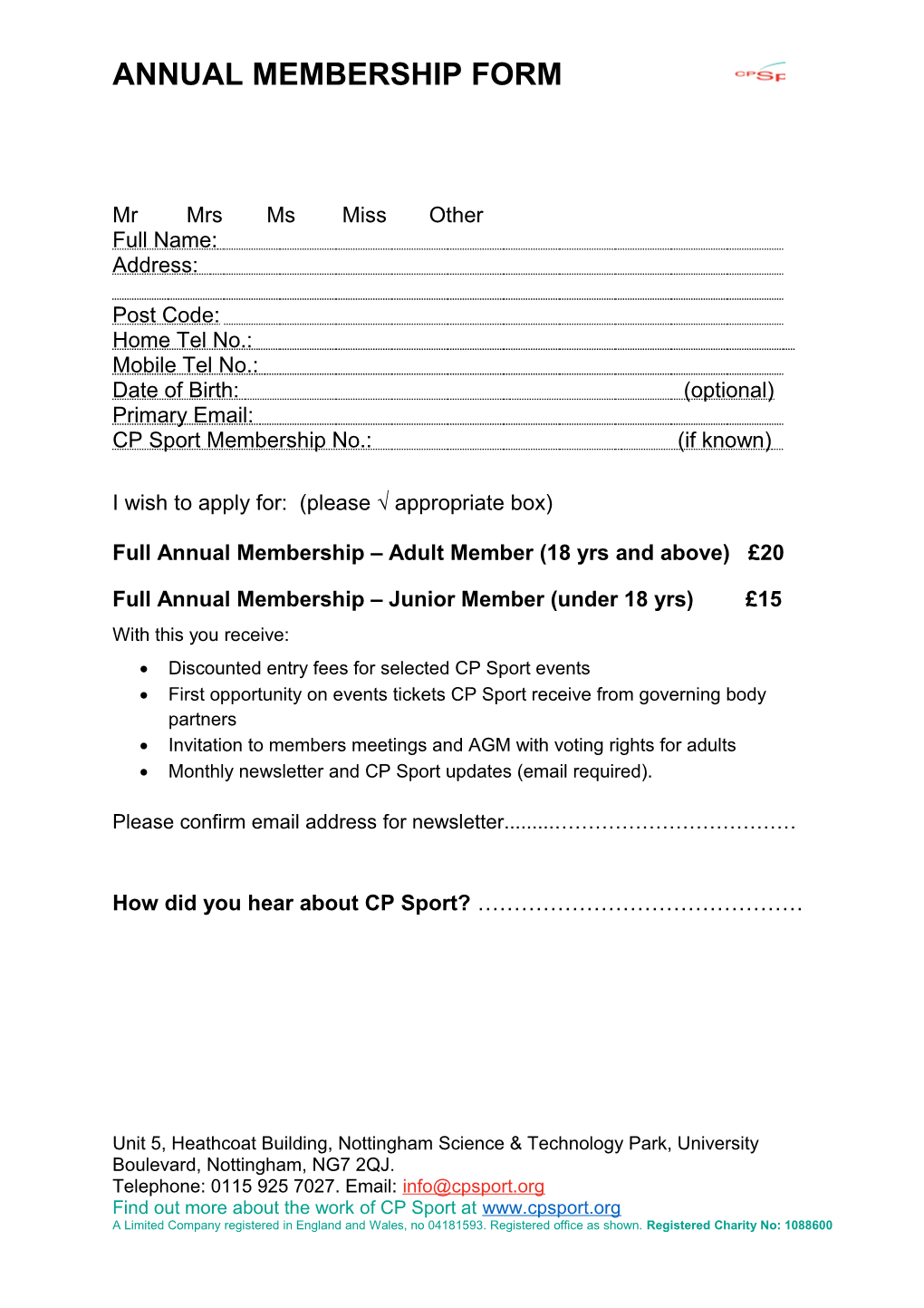 Annual Membership Form