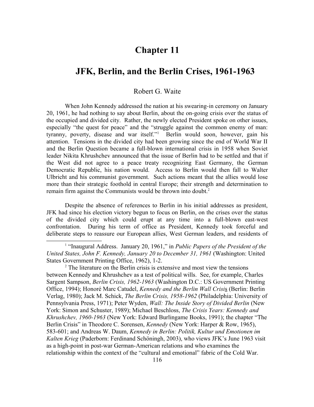 JFK, Berlin, and the Berlin Crises, 1961-1963
