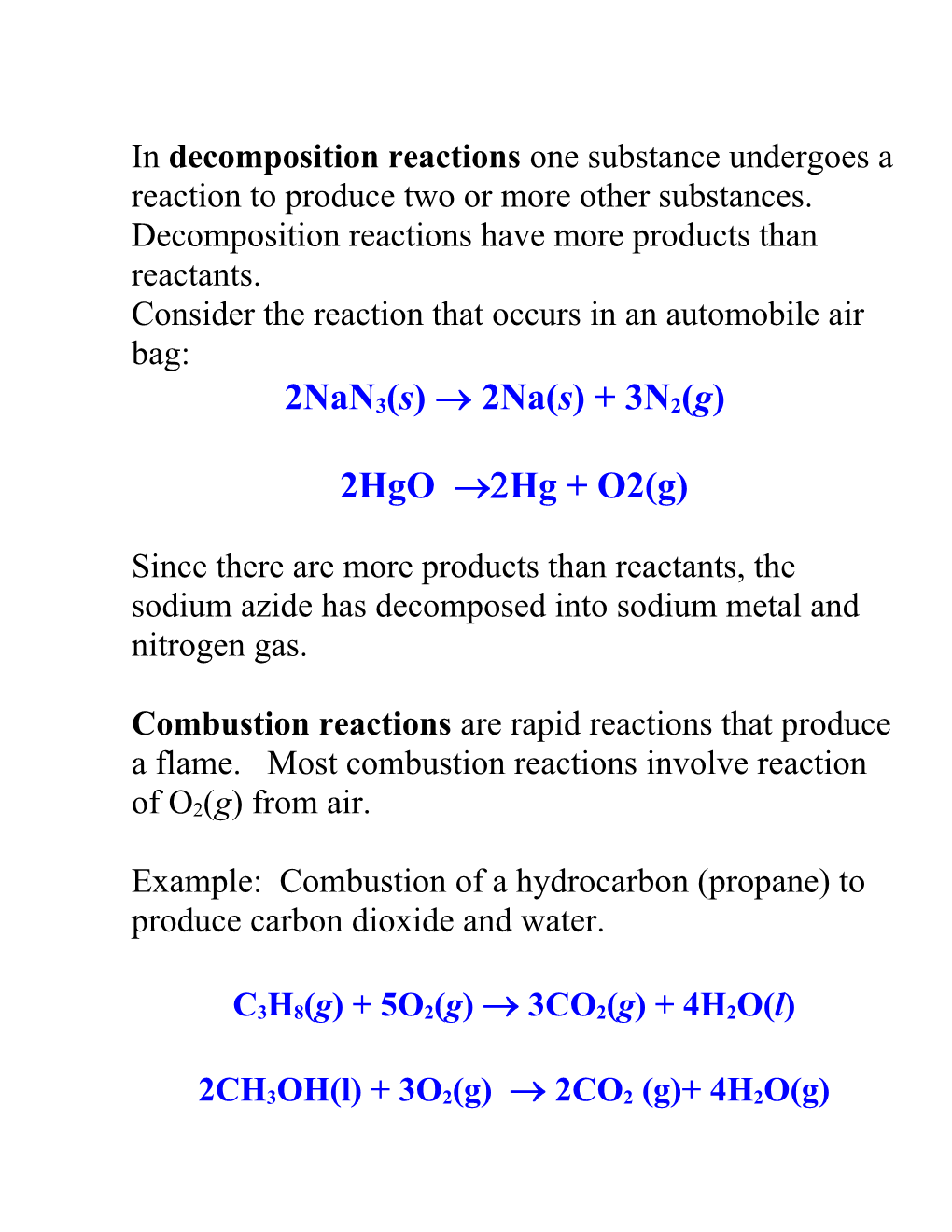Combination and Decomposition Reactions
