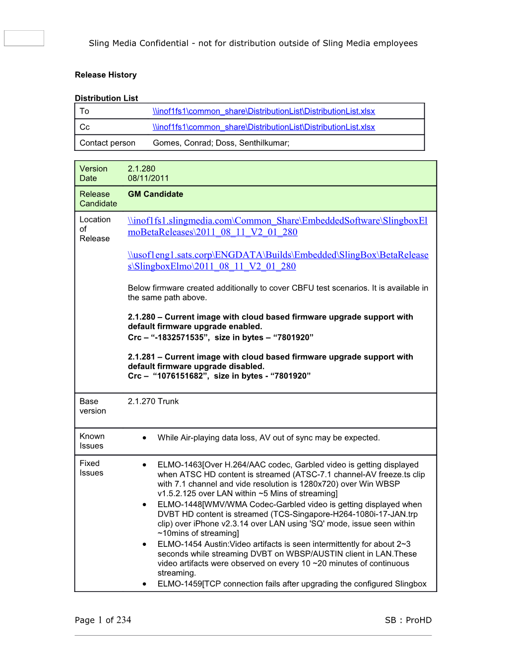 Sling Media Confidential - Not for Distribution Outside of Sling Media Employees