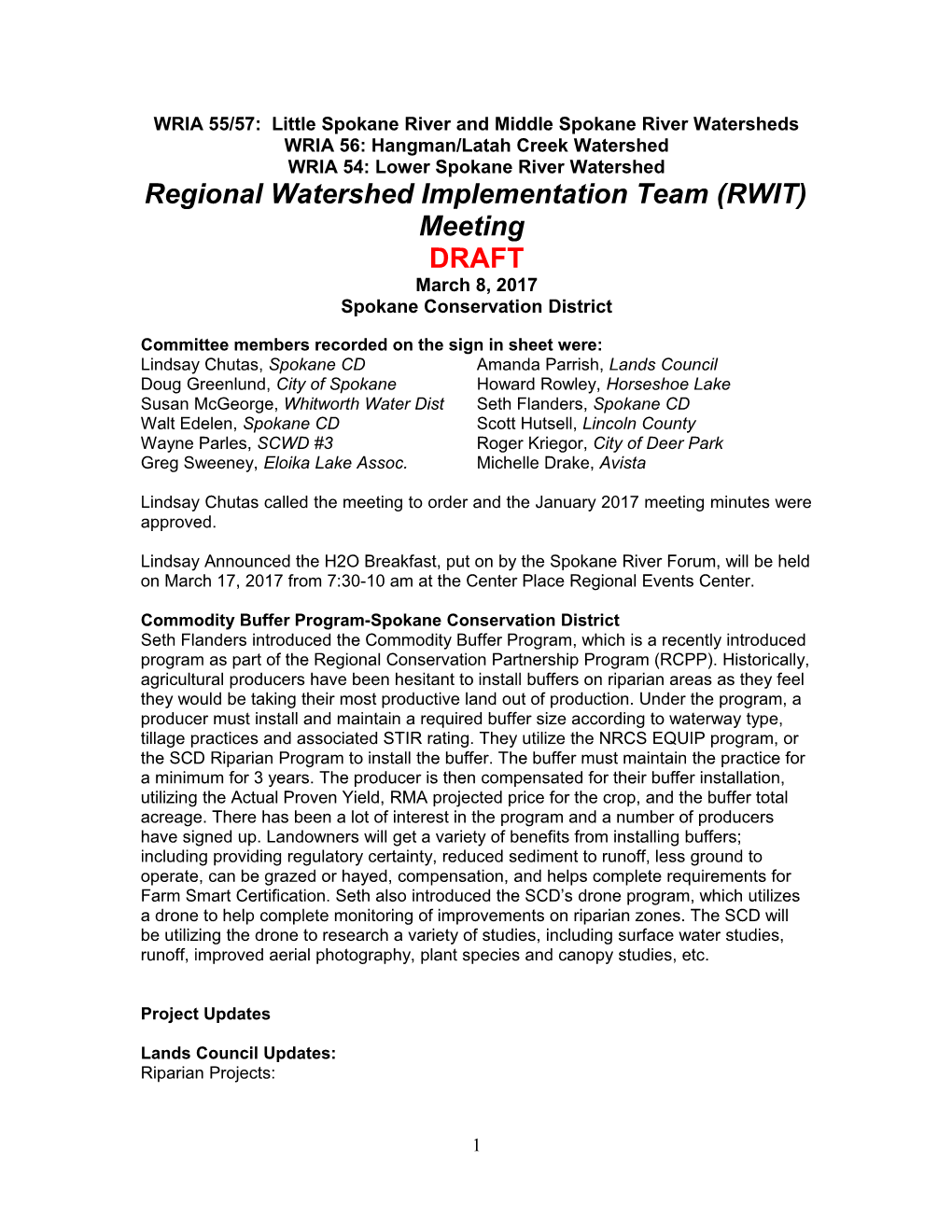 WRIA 55/57: Little Spokane River and Middle Spokane River Watersheds