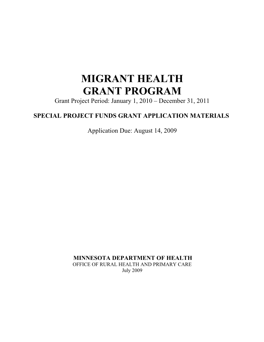 Special Project Funds Grant Application Materials