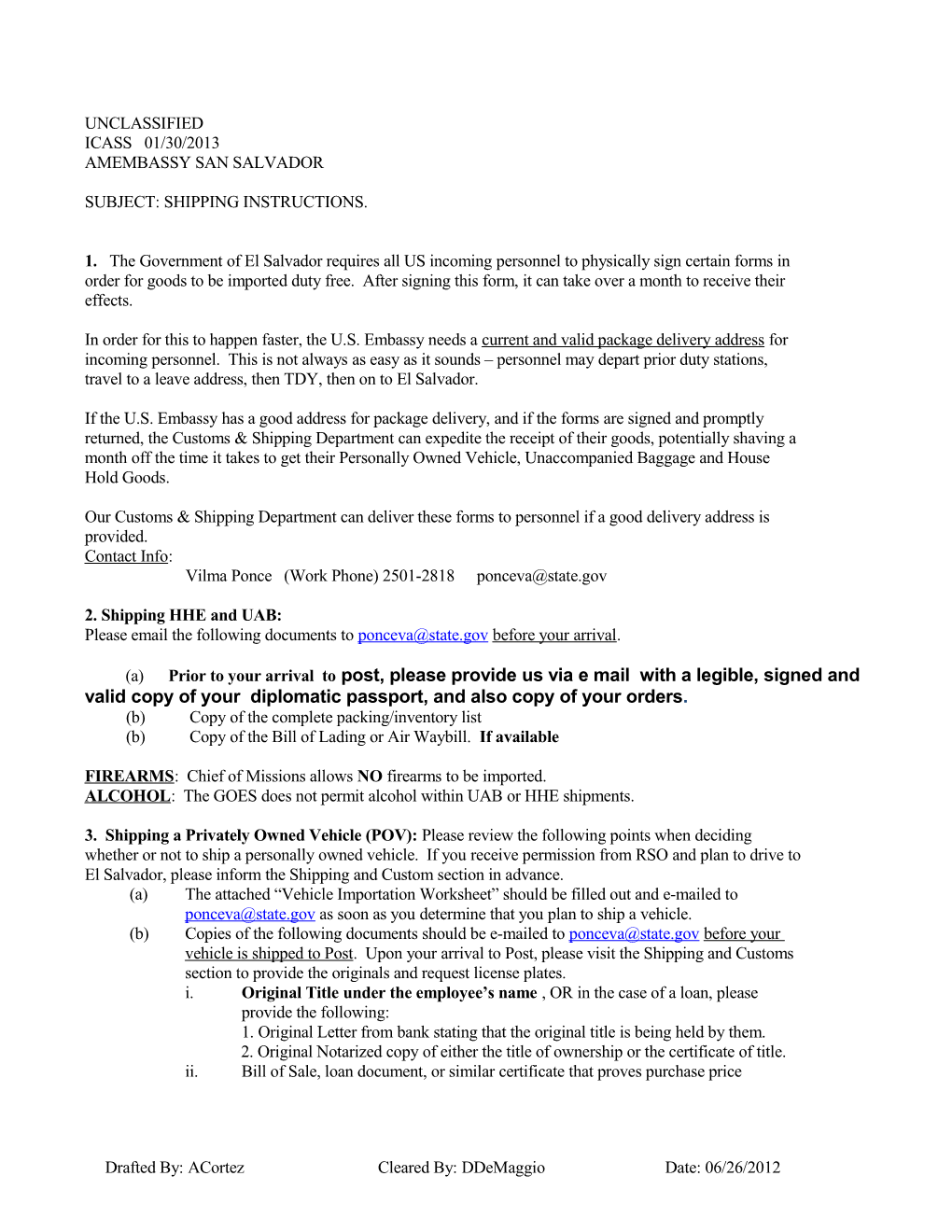 Shipping Instructions for Importation (Jun 26 2012)
