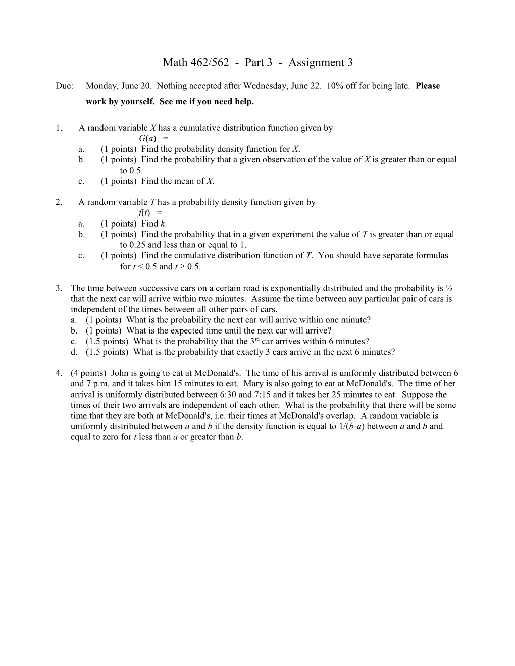 1.A Random Variable X Has a Cumulative Distribution Function Given By