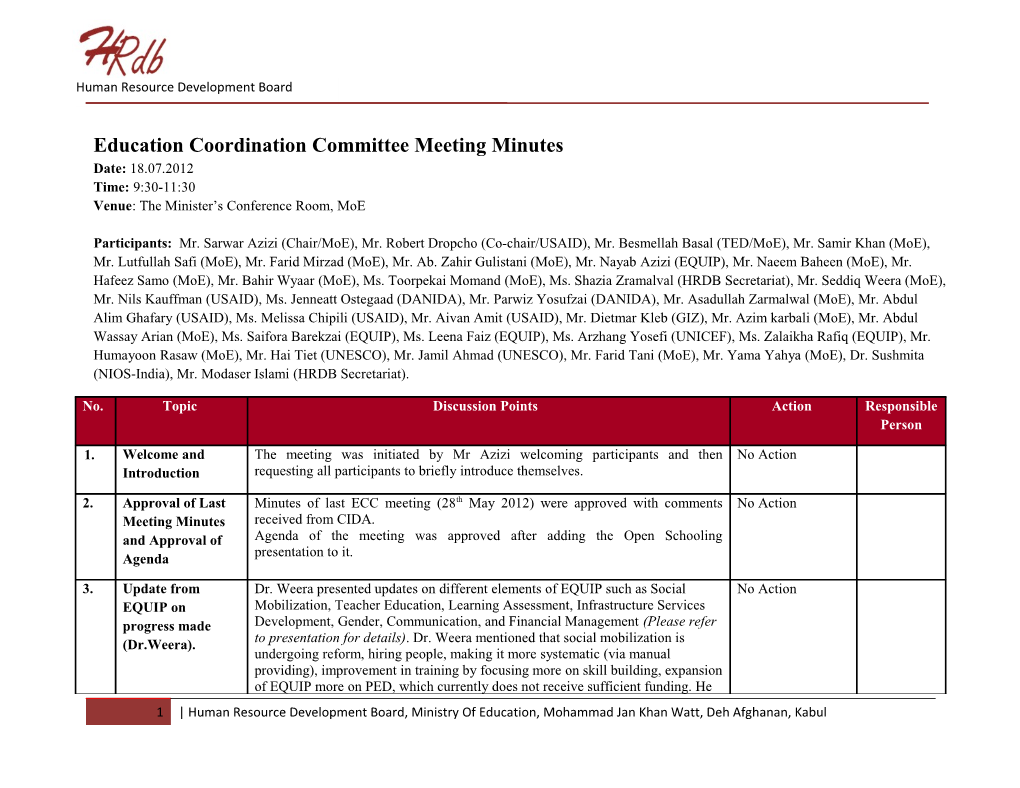 Education Coordination Committee Meeting Minutes