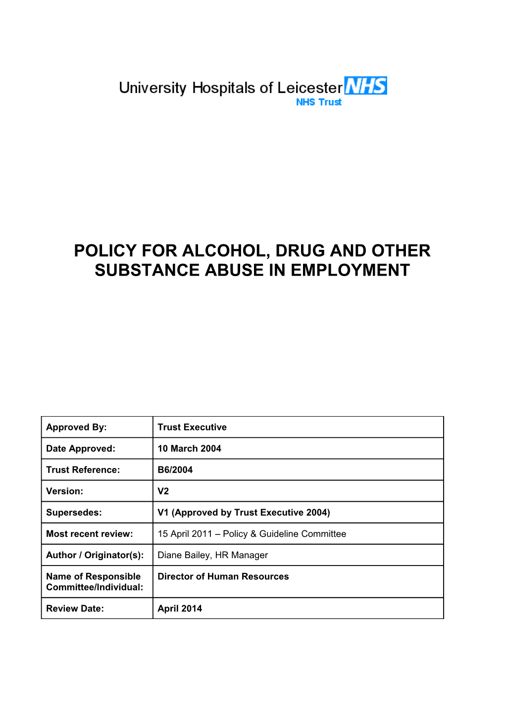APPENDIX 1A POLICY TEMPLATE