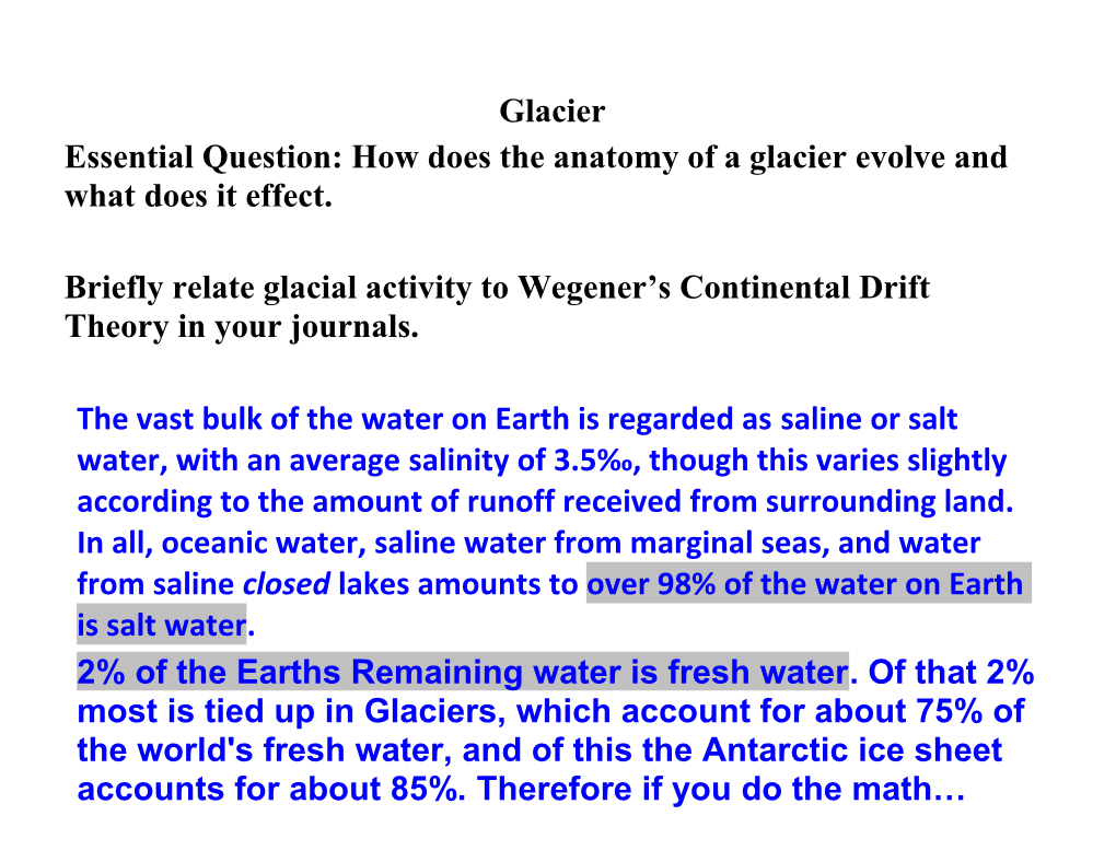 Briefly Relate Glacial Activity to Wegener S Continental Drift Theory in Your Journals