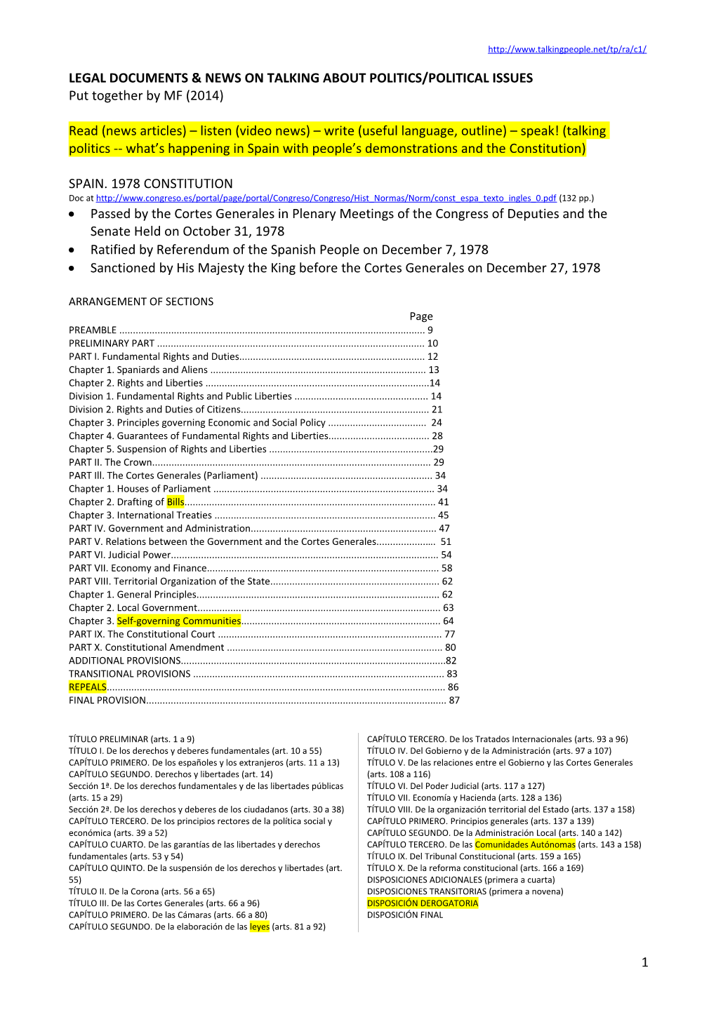 LEGAL DOCUMENTS & NEWS on TALKING ABOUT POLITICS/POLITICAL ISSUES Put Together by MF (2014)