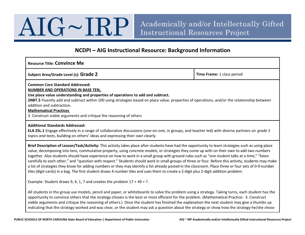 NCDPI AIG Instructional Resource: Background Information s9