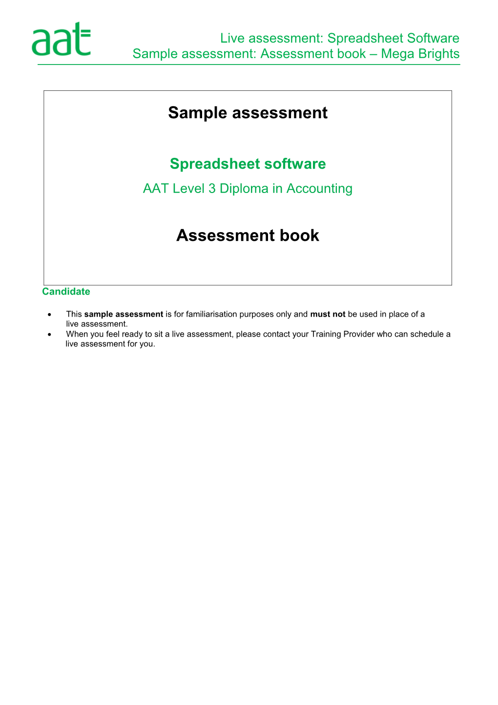 Live Assessment: Spreadsheet Software