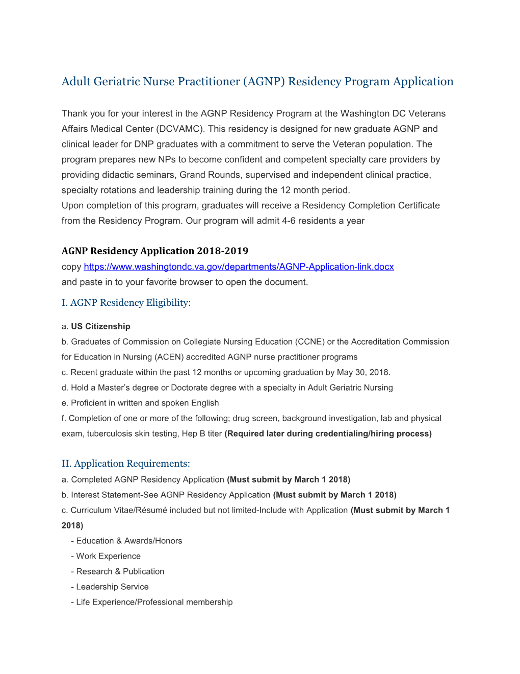 Adult Geriatric Nurse Practitioner (AGNP) Residency Program Application