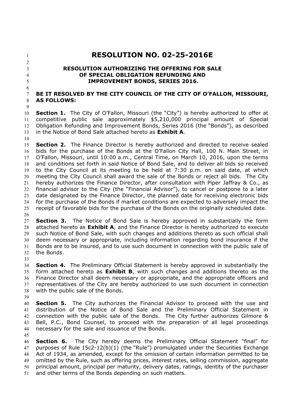 Resolution Authorizing the Offering for Sale of Certificates of Participation (City Of