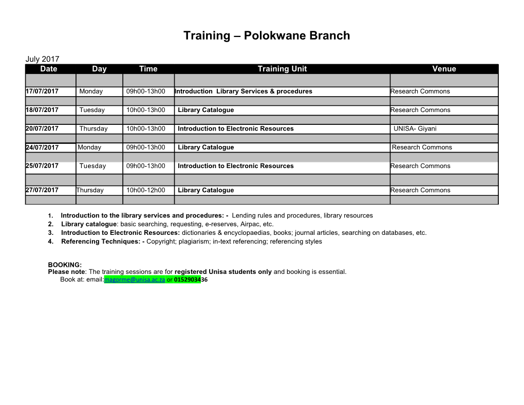 Training Polokwane Branch