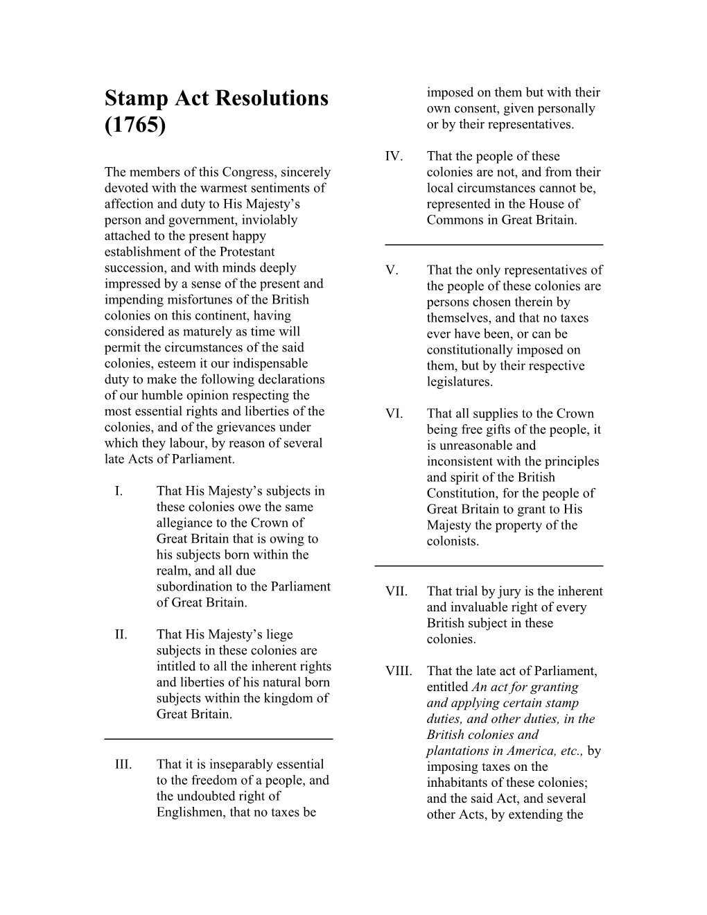 Stamp Act Resolutions