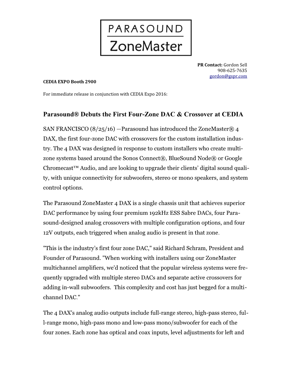 Parasound Zonemaster Line Expansion Page