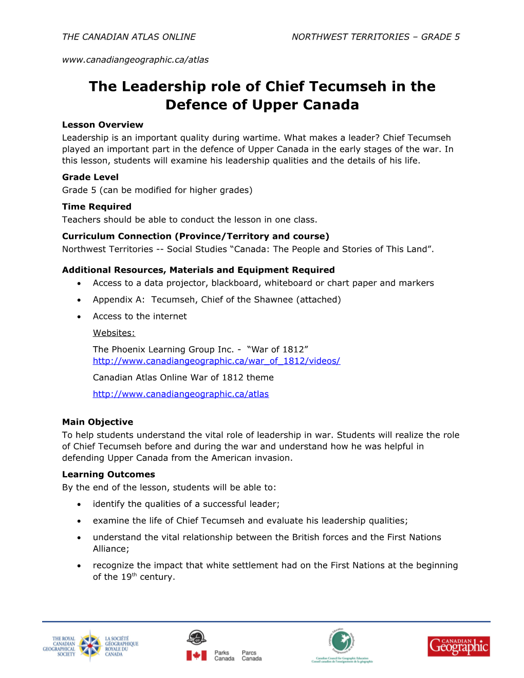 The Leadership Role of Chief Tecumseh in the Defence of Upper Canada