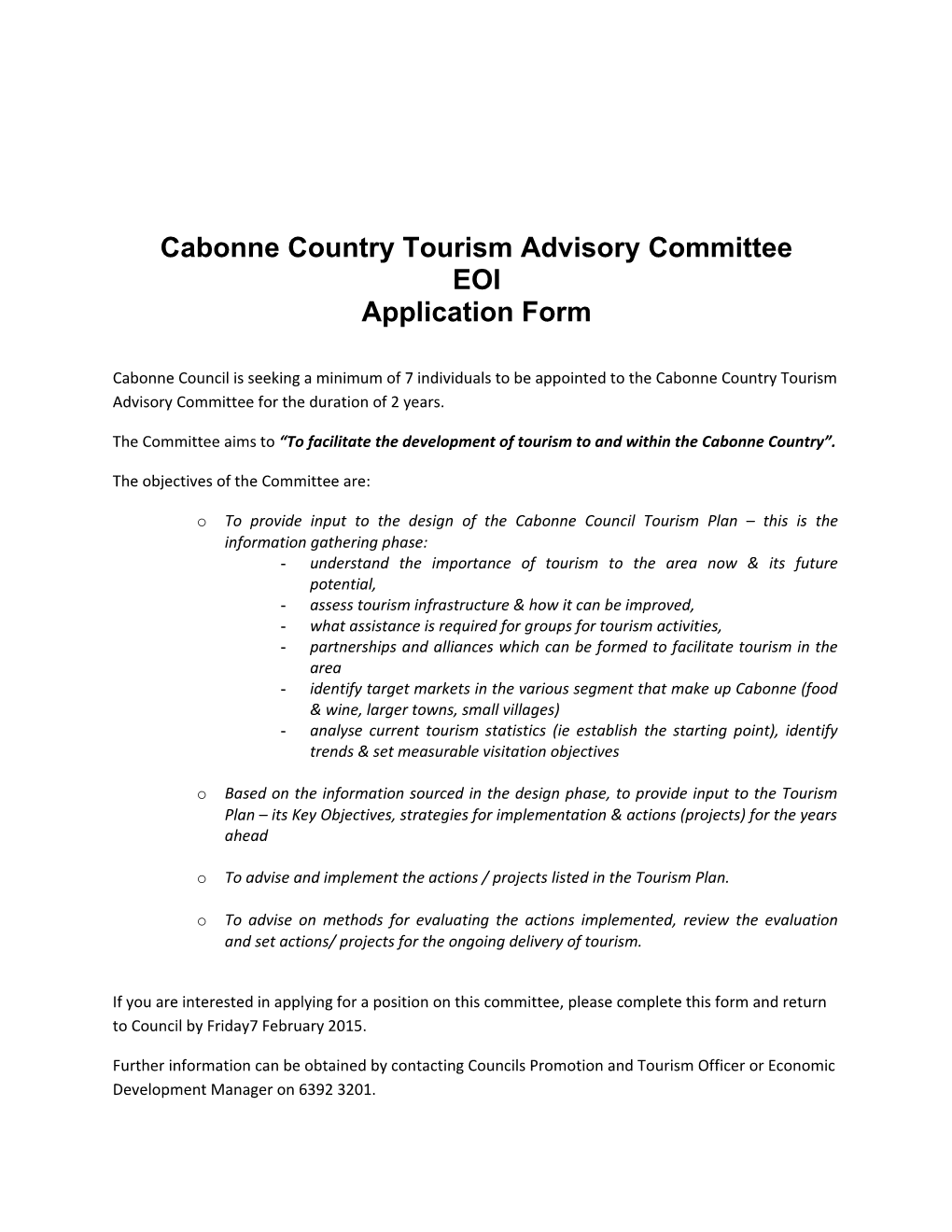 Cabonne Country Tourism Advisory Committee