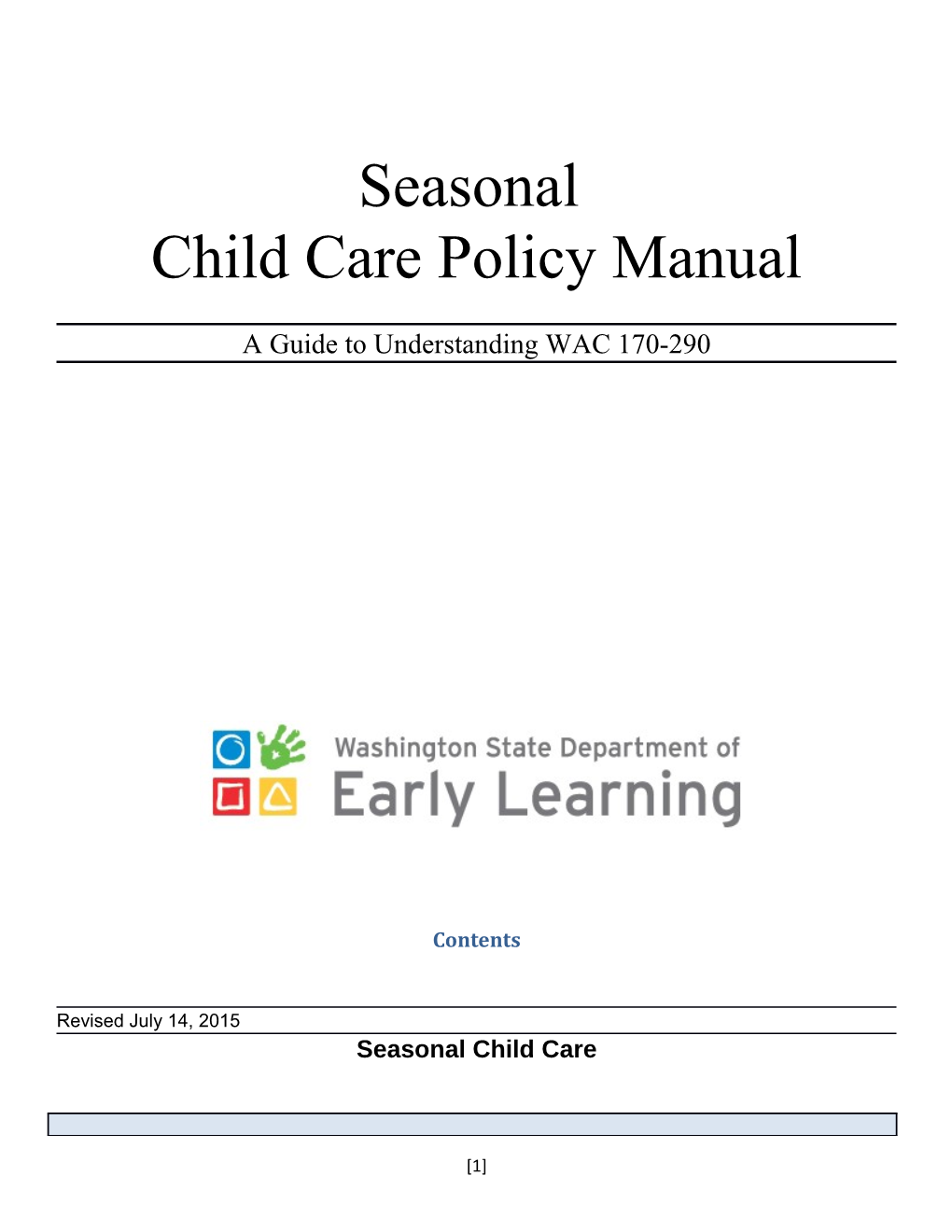 Child Care Policy Manual