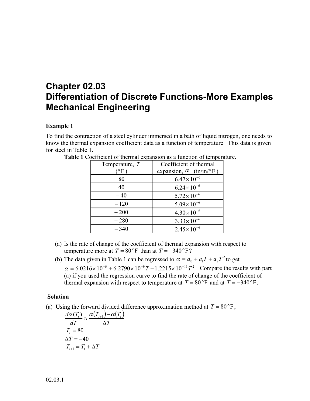 Differentiation of Discrete Functions-More Examples: Mechanical Engineering