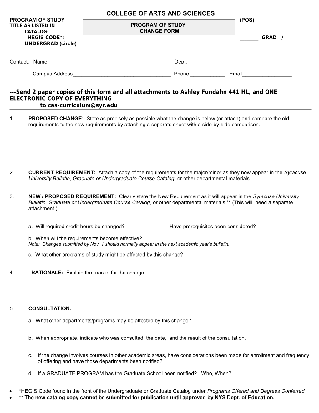 Form for Submitting Changes to Majors/Minors D R a F T - 4/8/97