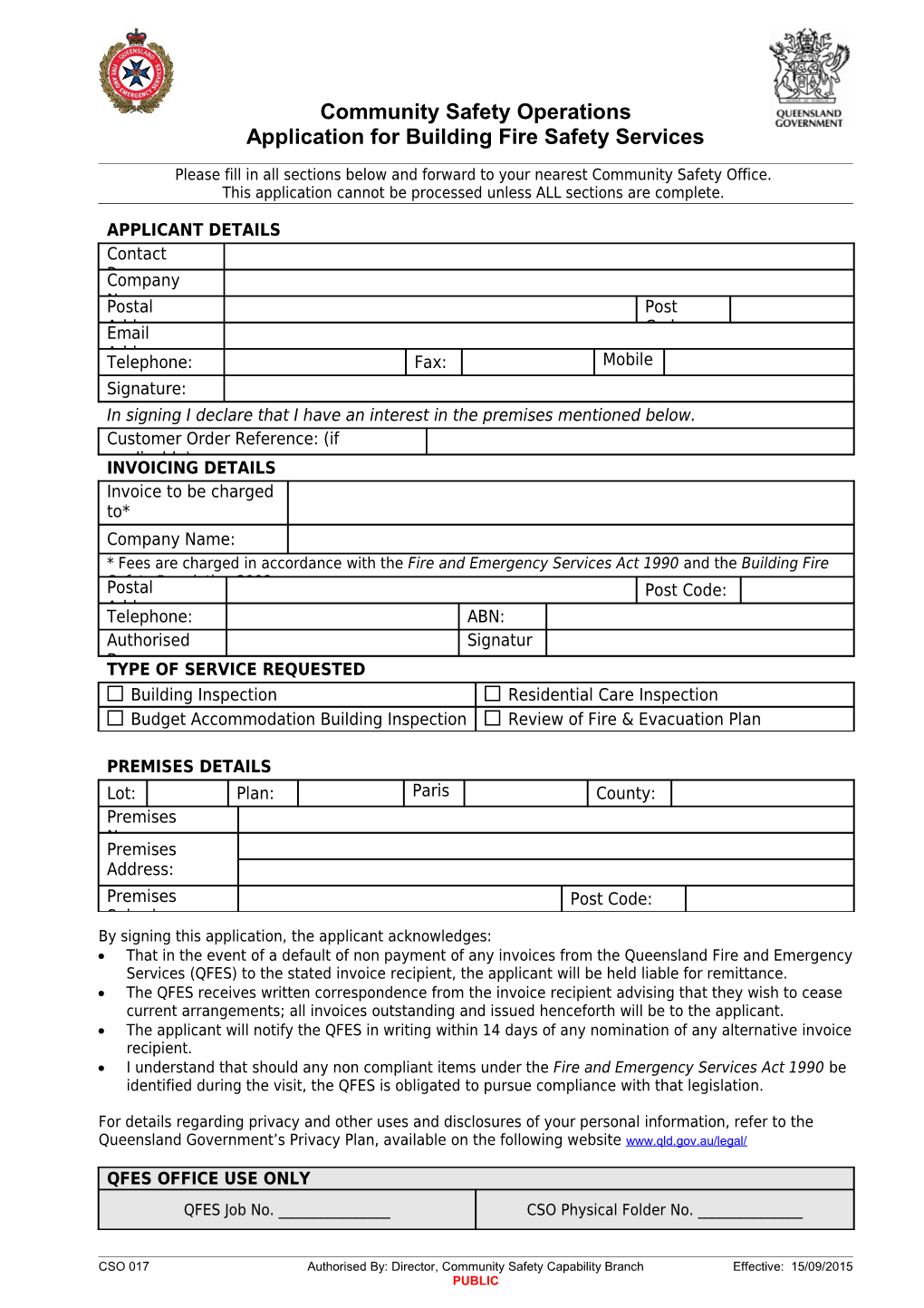 Application for Building Fire Safety Services