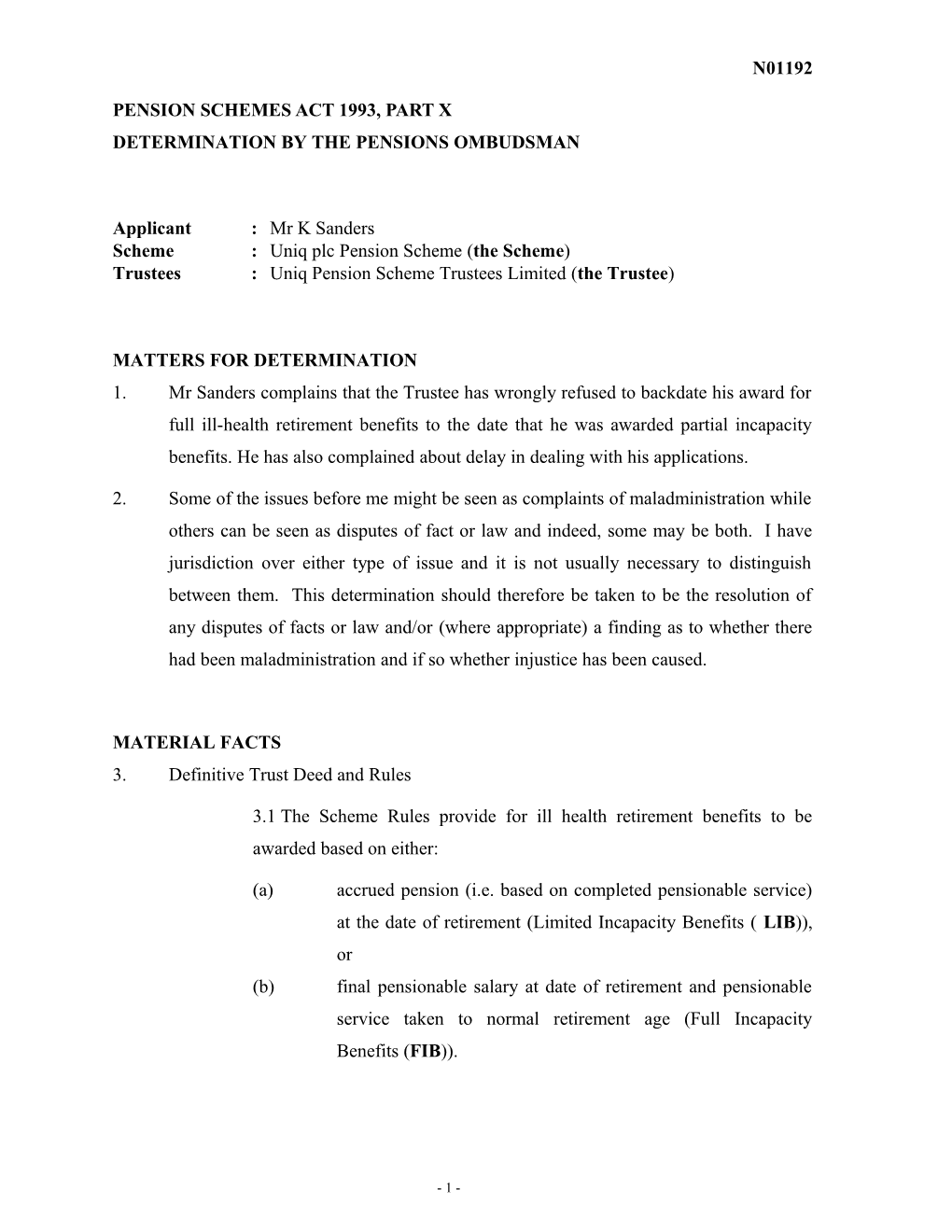 Pension Schemes Act 1993, Part X s92