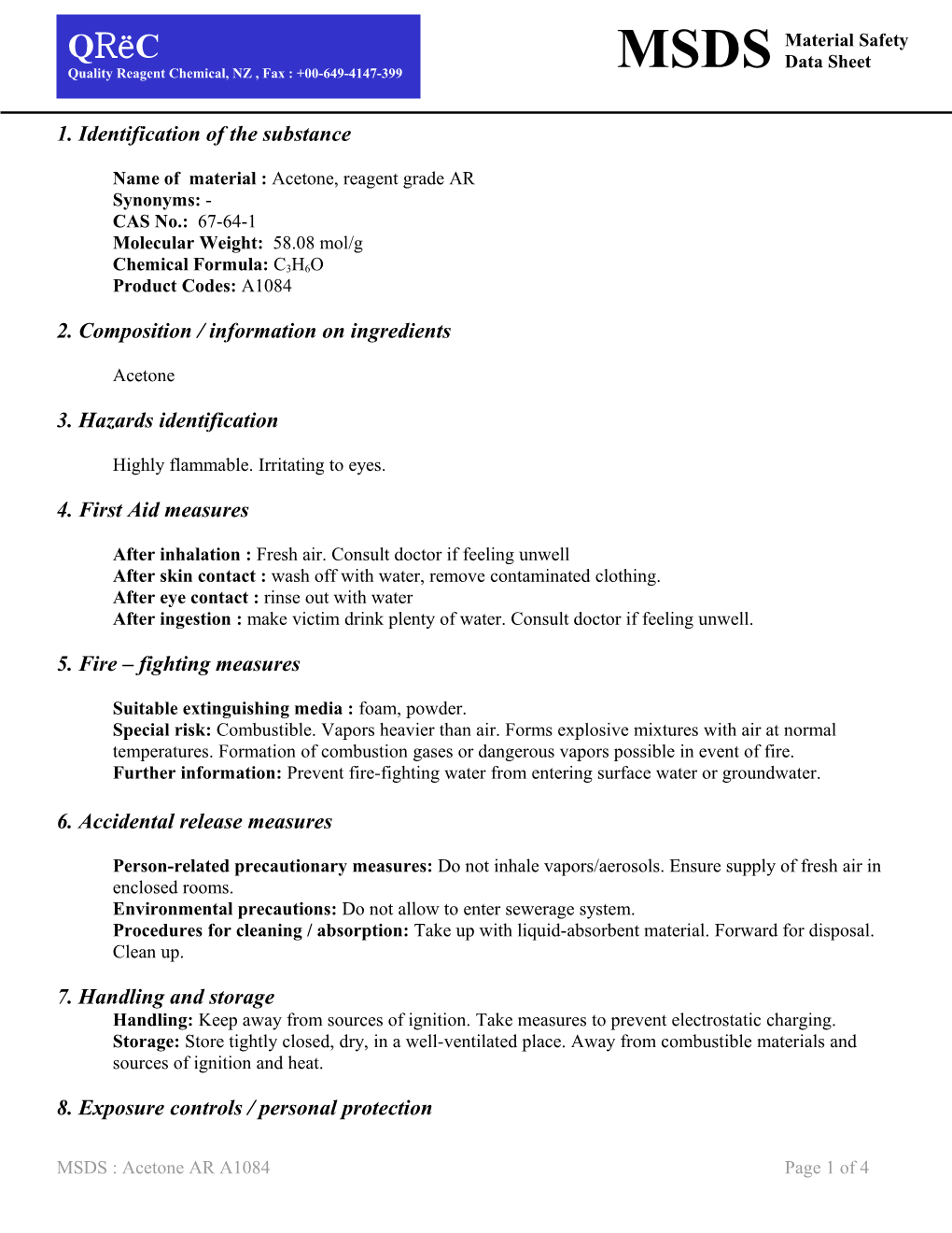 1. Identification of the Substance