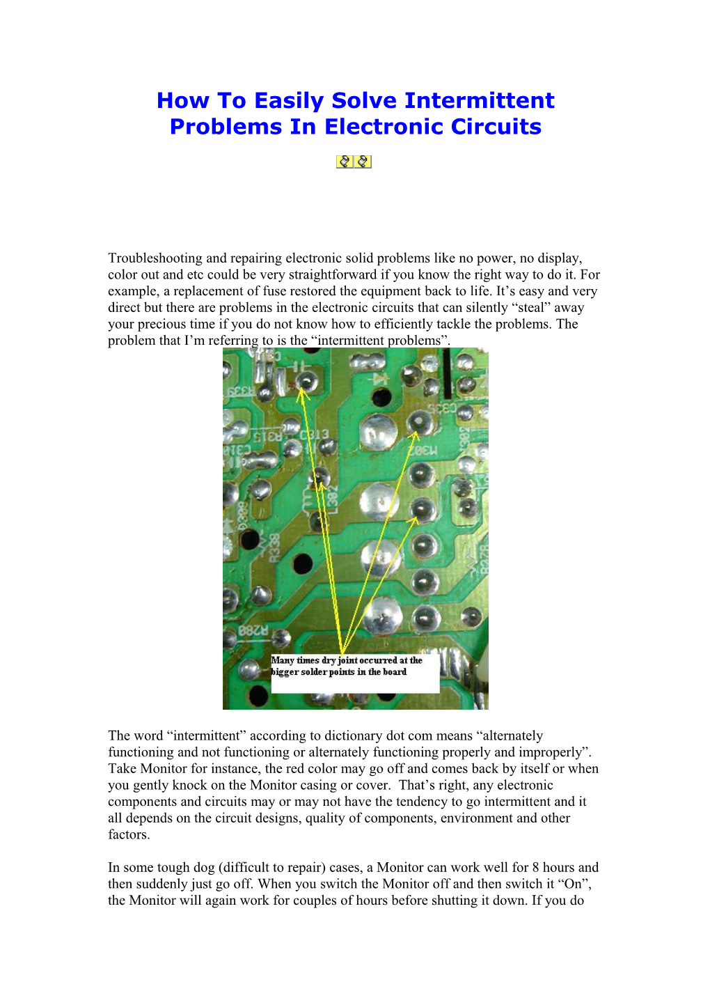 How to Easily Solve Intermittent Problems in Electronic Circuits