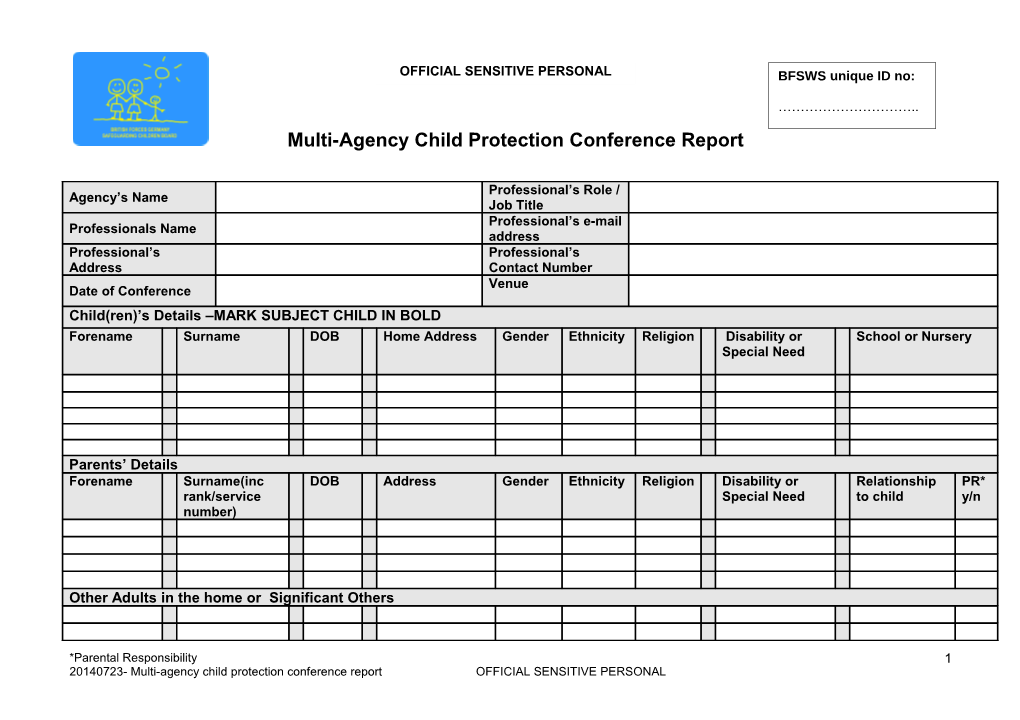 Multi-Agency Child Protection Conference Report